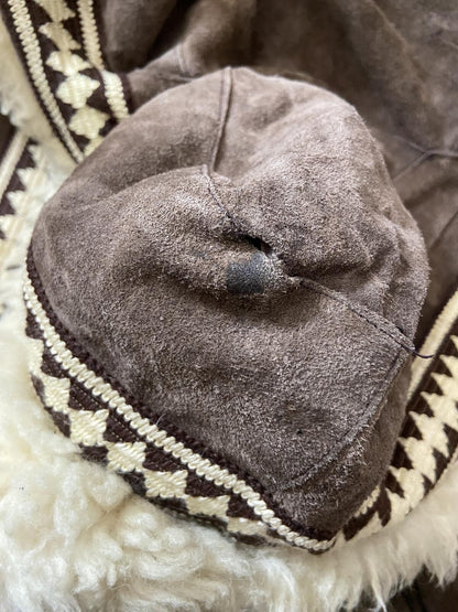 Vintage 1970s Brown Embroidered Trim Afghan Coat