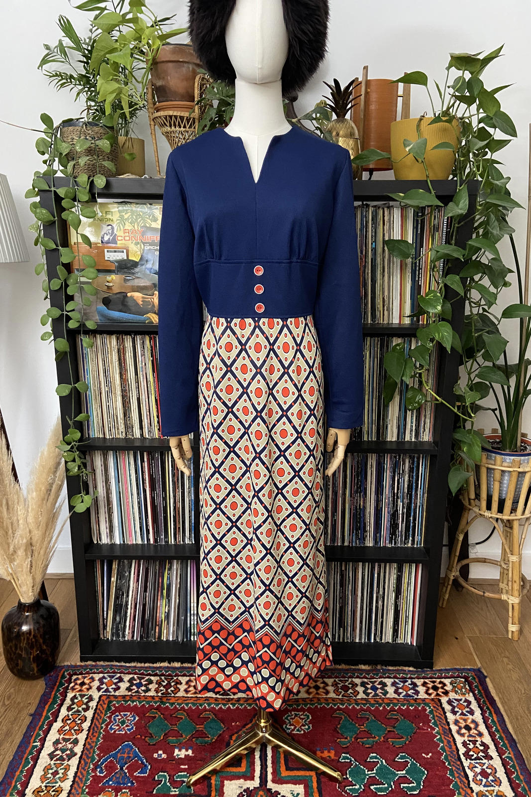 Vintage 1970s Geometric Print Maxi Dress