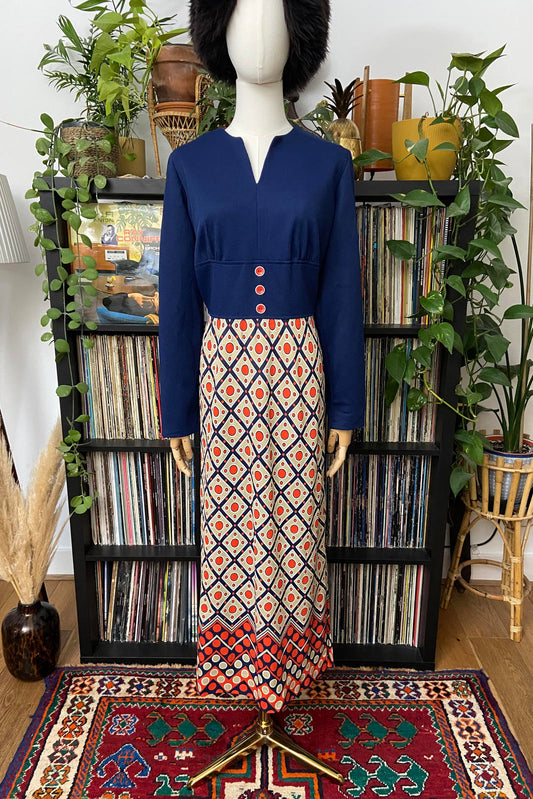 Vintage 1970s Geometric Print Maxi Dress