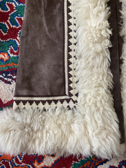 Vintage 1970s Brown Embroidered Trim Afghan Coat