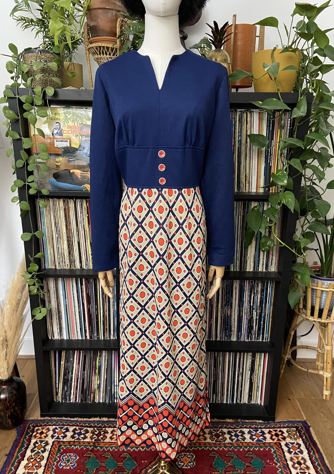 Vintage 1970s Geometric Print Maxi Dress