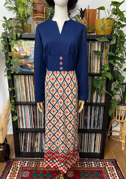Vintage 1970s Geometric Print Maxi Dress