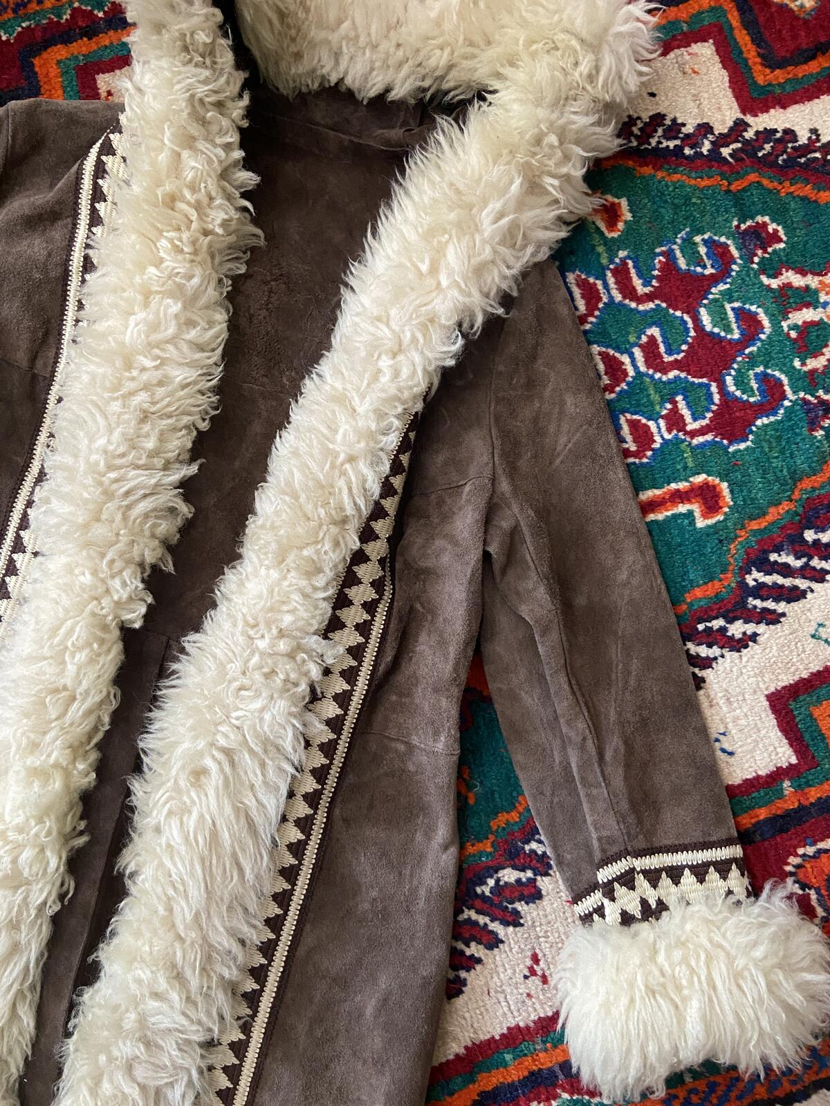 Vintage 1970s Brown Embroidered Trim Afghan Coat