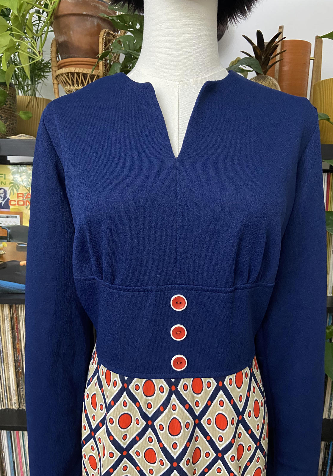 Vintage 1970s Geometric Print Maxi Dress