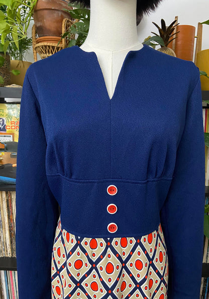 Vintage 1970s Geometric Print Maxi Dress