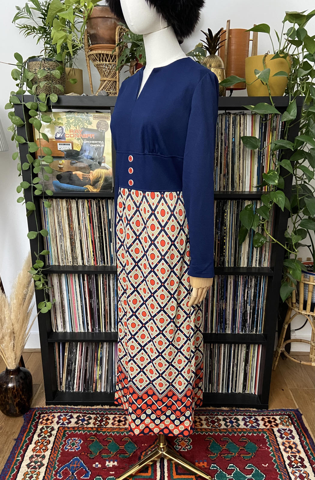 Vintage 1970s Geometric Print Maxi Dress