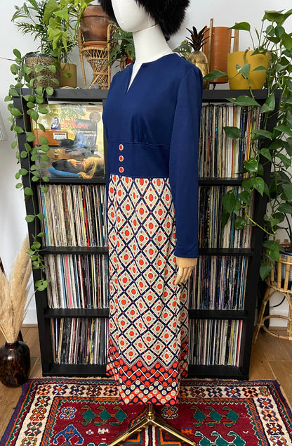 Vintage 1970s Geometric Print Maxi Dress