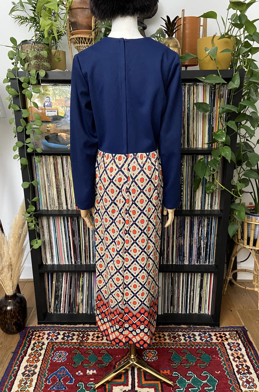 Vintage 1970s Geometric Print Maxi Dress