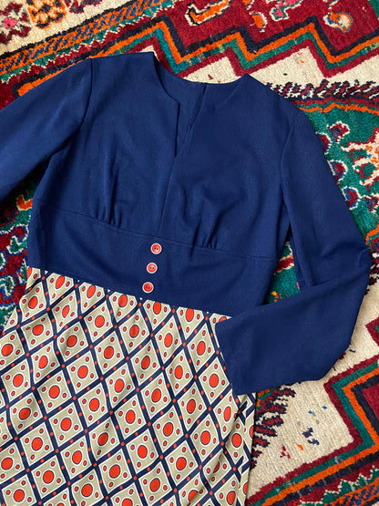 Vintage 1970s Geometric Print Maxi Dress