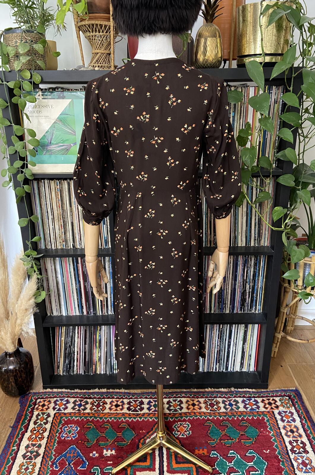 Vintage Brown Floral Lace Collar Tea Dress