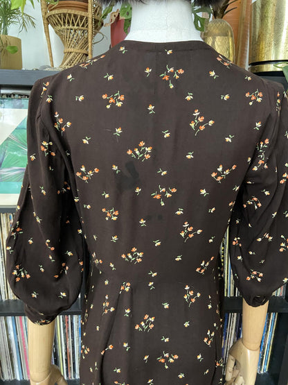 Vintage Brown Floral Lace Collar Tea Dress