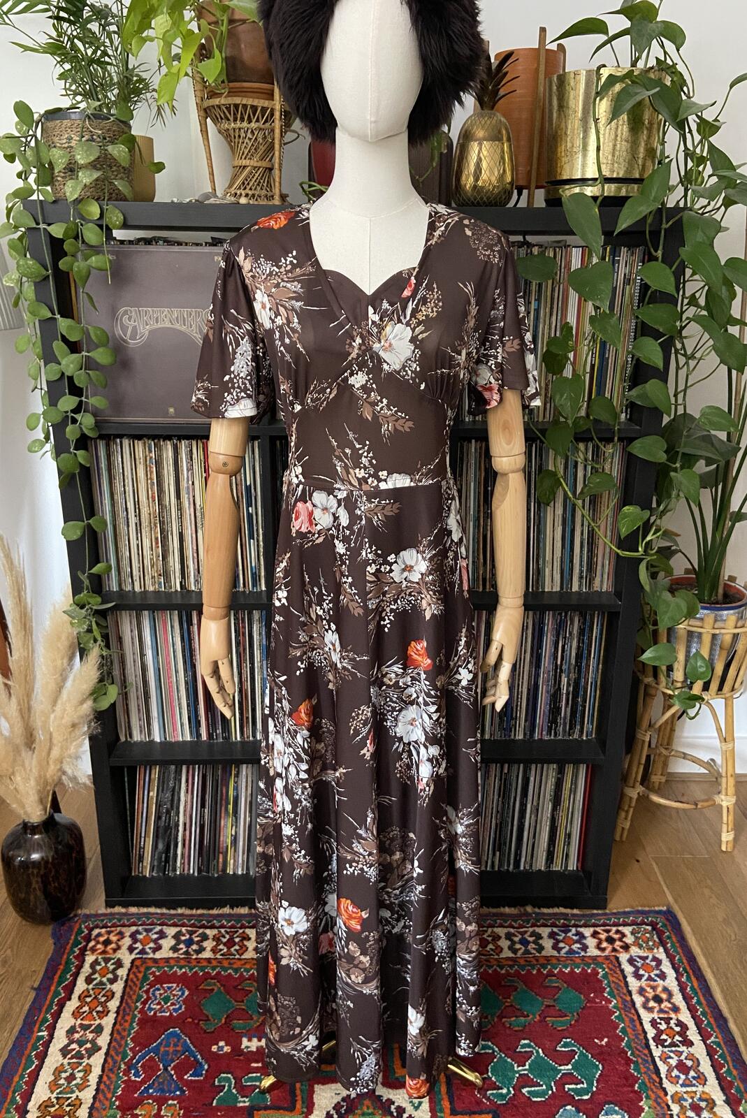 Vintage 1970s Brown Floral C&A Maxi Dress