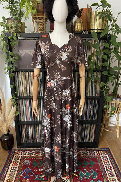Vintage 1970s Brown Floral C&A Maxi Dress