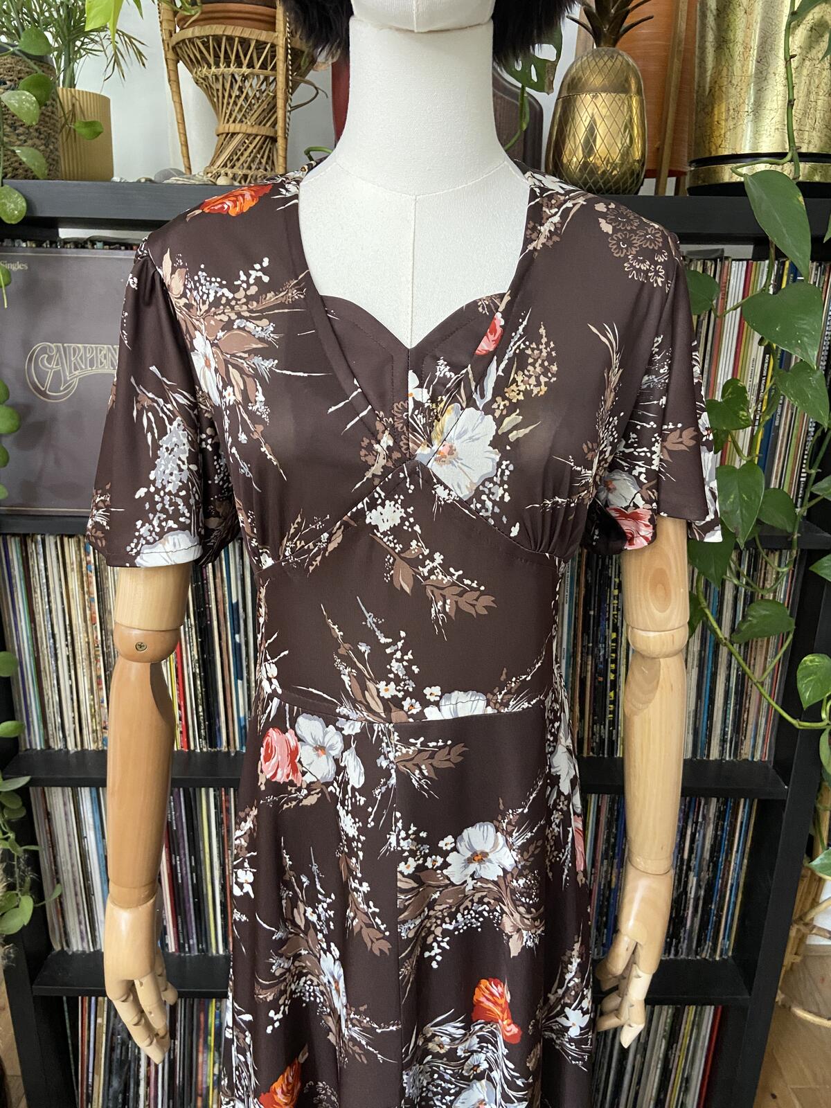 Vintage 1970s Brown Floral C&A Maxi Dress