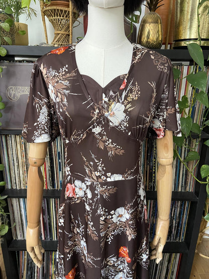 Vintage 1970s Brown Floral C&A Maxi Dress