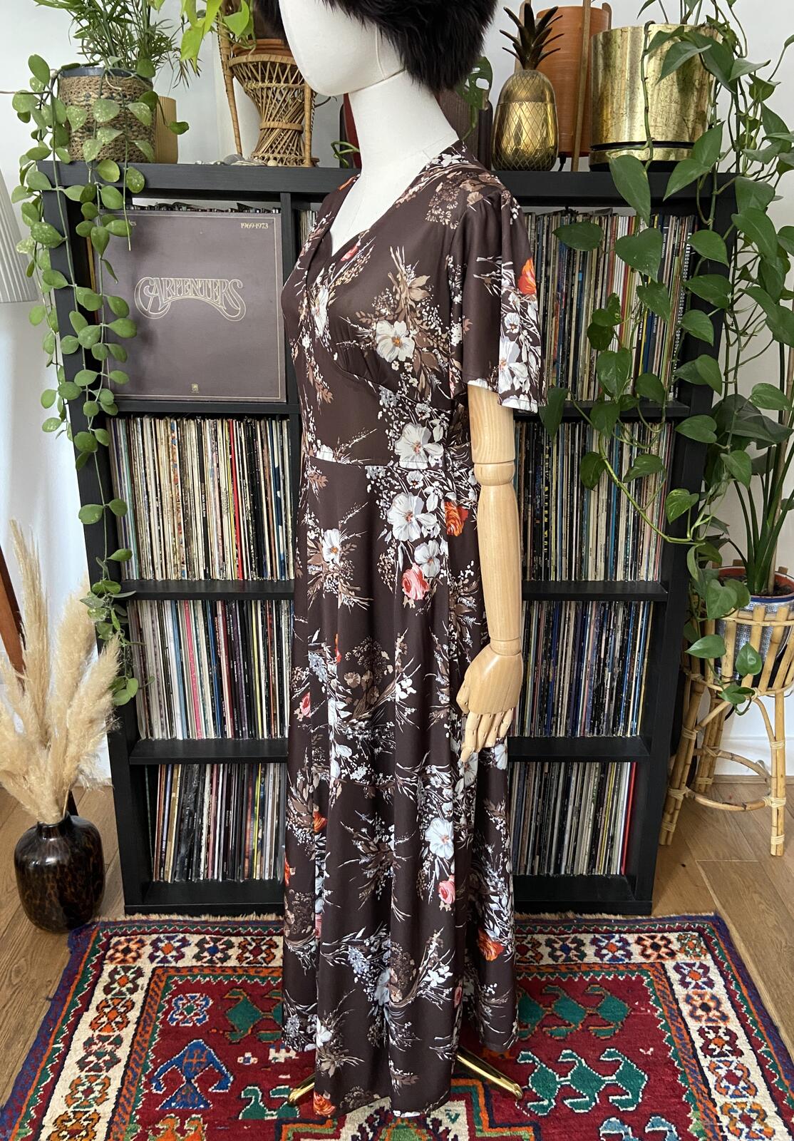Vintage 1970s Brown Floral C&A Maxi Dress