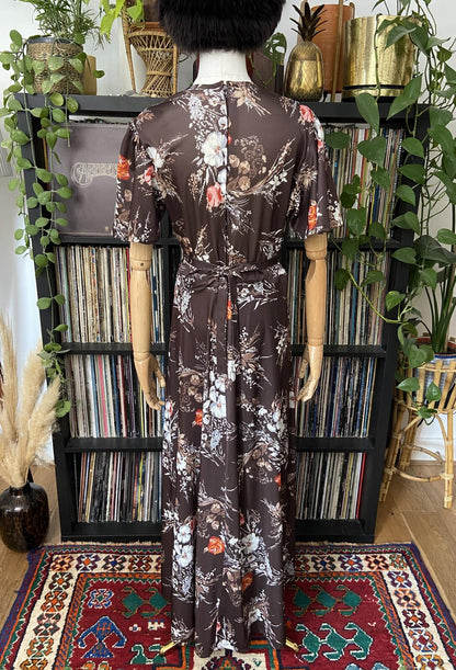 Vintage 1970s Brown Floral C&A Maxi Dress