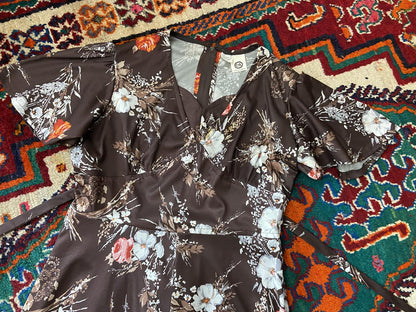 Vintage 1970s Brown Floral C&A Maxi Dress
