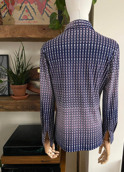 Vintage 1970s Navy Pink Dagger Collar Shirt