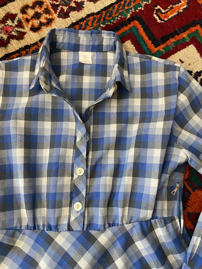 Vintage Blue Checked Shirt Dress