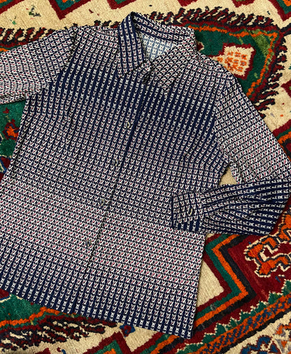 Vintage 1970s Navy Pink Dagger Collar Shirt
