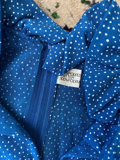 Vintage 1970s Blue Polka Dot Prairie Dress