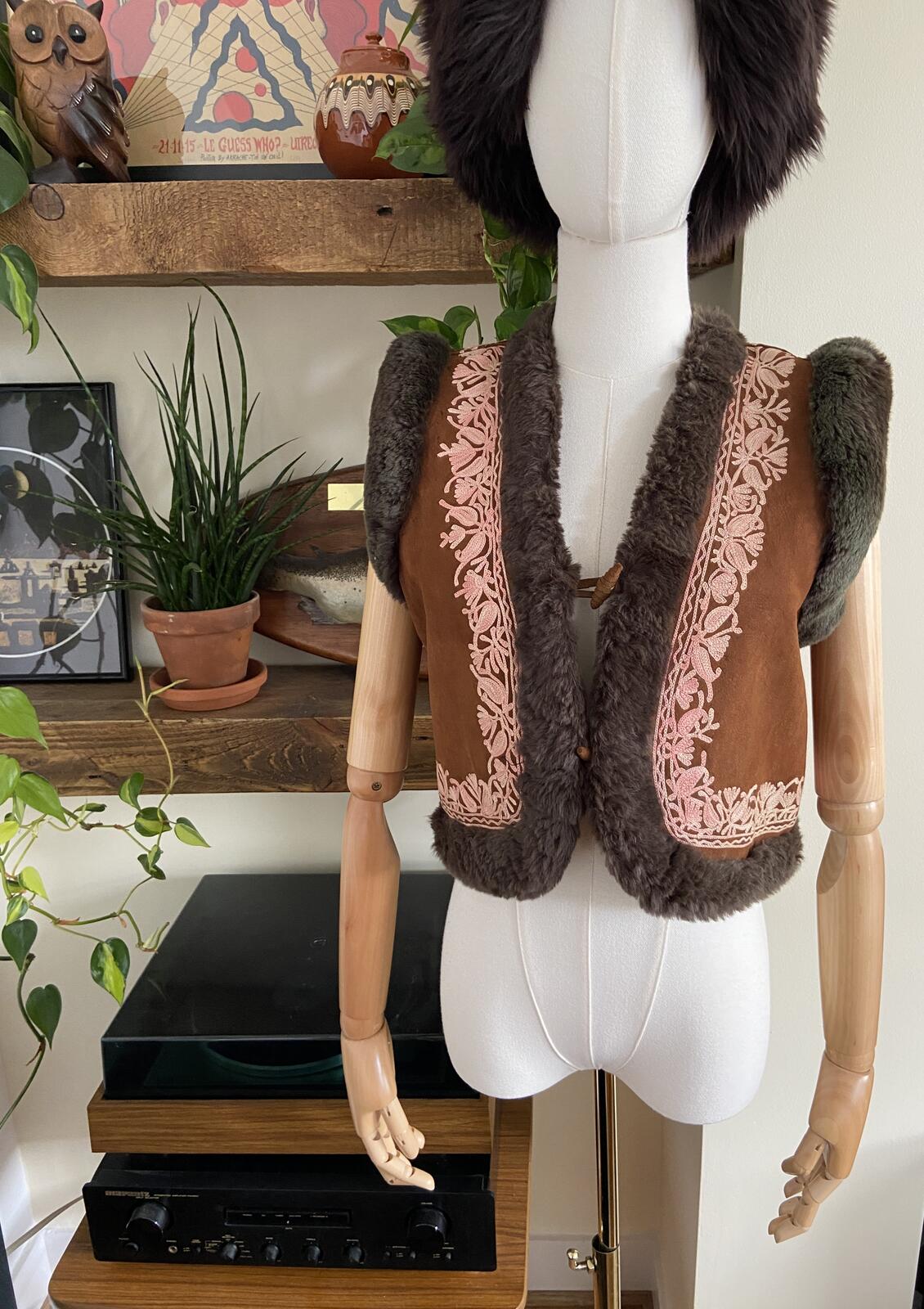 Vintage Brown Suede Embroidered Afghan Waistcoat