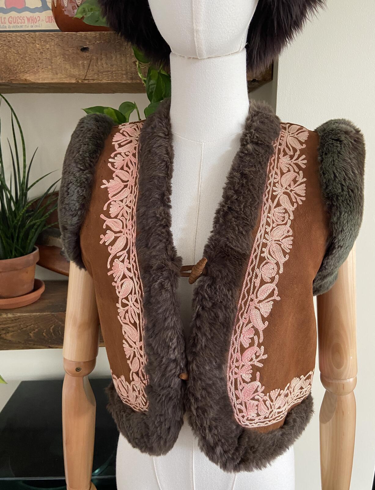 Vintage Brown Suede Embroidered Afghan Waistcoat
