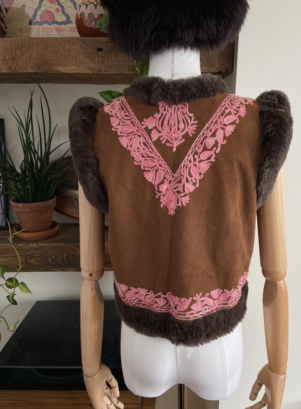 Vintage Brown Suede Embroidered Afghan Waistcoat