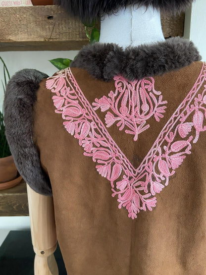 Vintage Brown Suede Embroidered Afghan Waistcoat