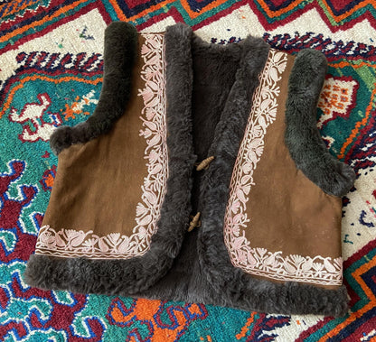Vintage Brown Suede Embroidered Afghan Waistcoat