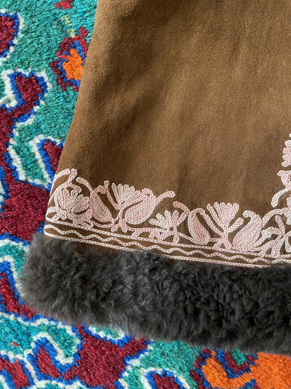 Vintage Brown Suede Embroidered Afghan Waistcoat