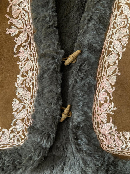 Vintage Brown Suede Embroidered Afghan Waistcoat