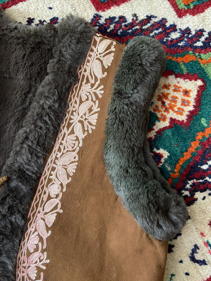 Vintage Brown Suede Embroidered Afghan Waistcoat