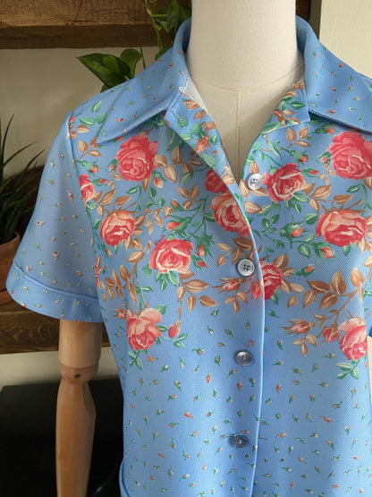 Vintage 1970s Pale Blue Floral Shirt