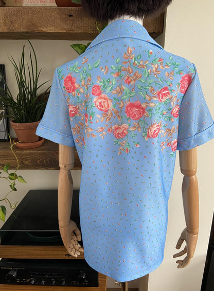 Vintage 1970s Pale Blue Floral Shirt