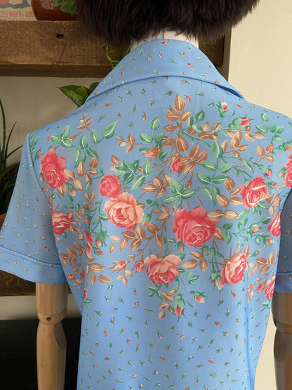 Vintage 1970s Pale Blue Floral Shirt