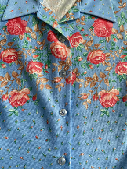 Vintage 1970s Pale Blue Floral Shirt
