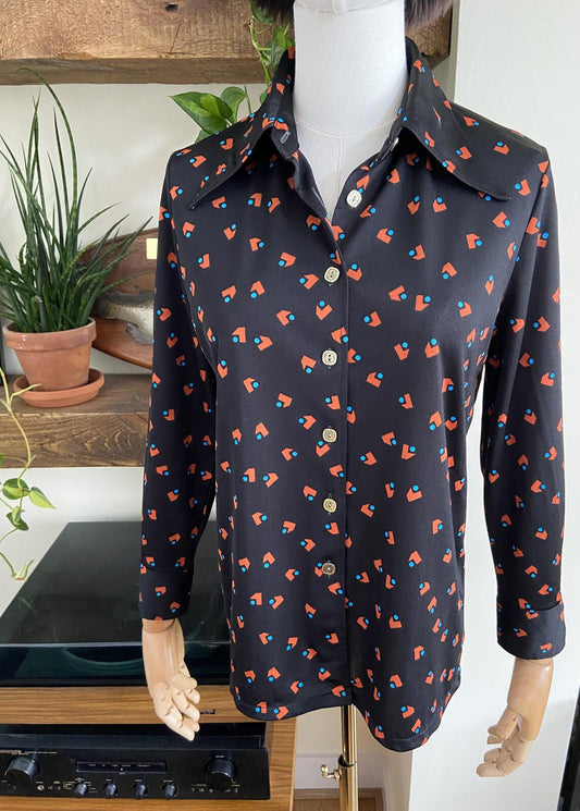 Vintage 1970s Black Red Japanese Jersey Shirt