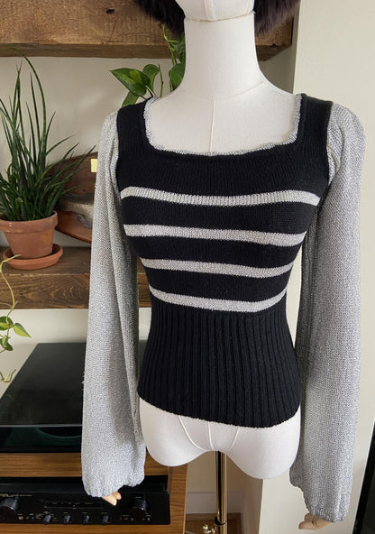 Vintage 1970s Black Silver Disco Jumper