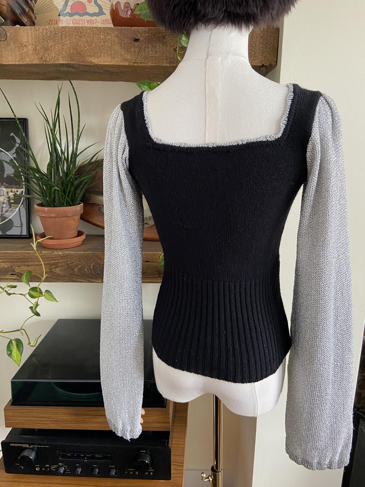 Vintage 1970s Black Silver Disco Jumper