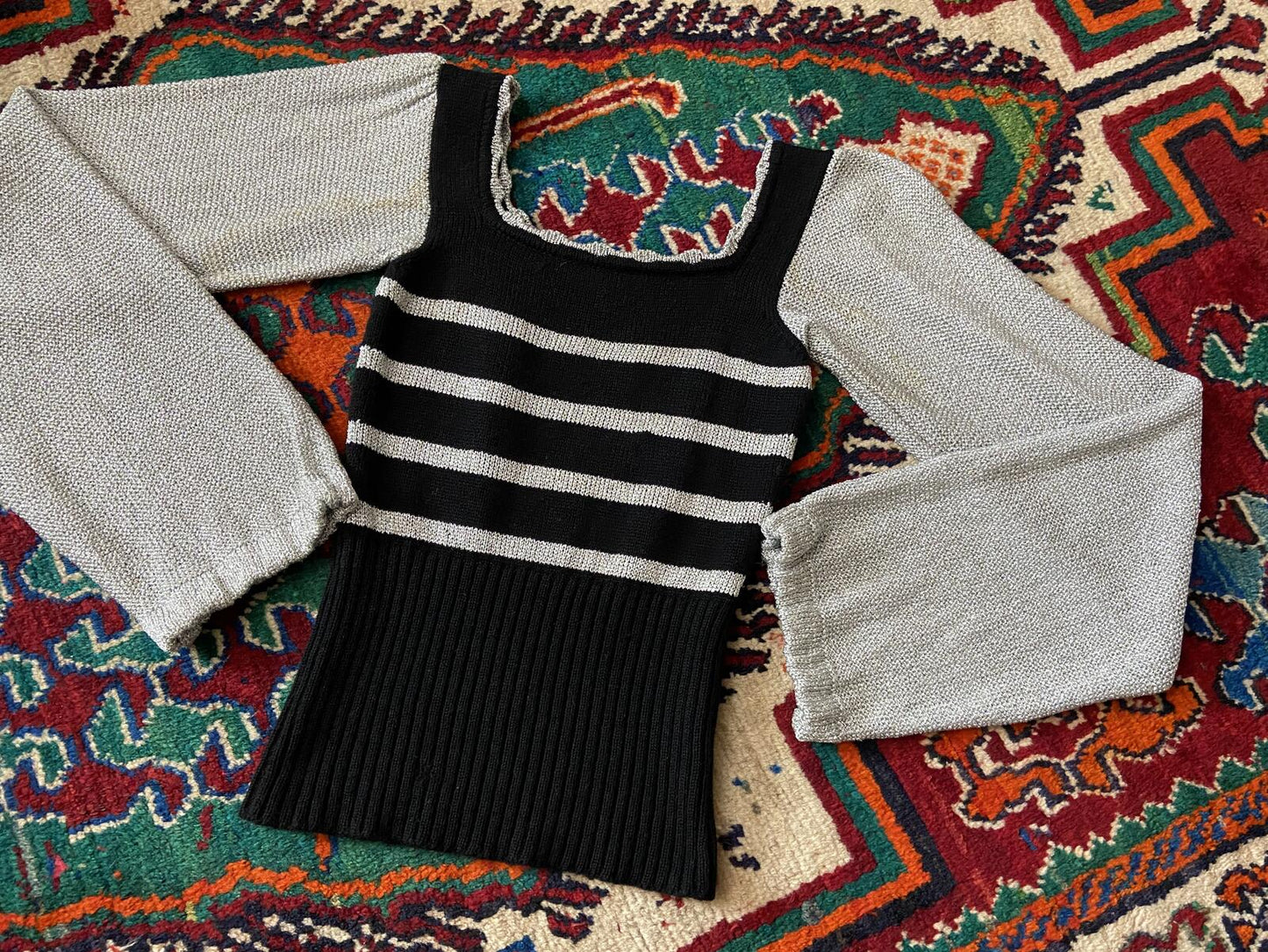 Vintage 1970s Black Silver Disco Jumper