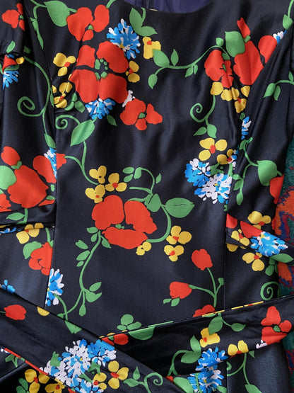 Vintage 1970s Black Floral Maxi Dress
