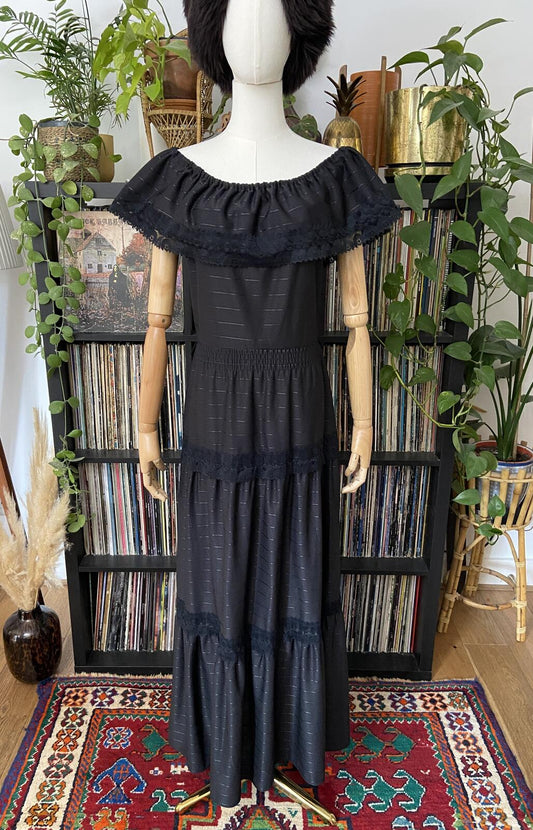 Vintage 1980s Black C&A Prairie Maxi Dress