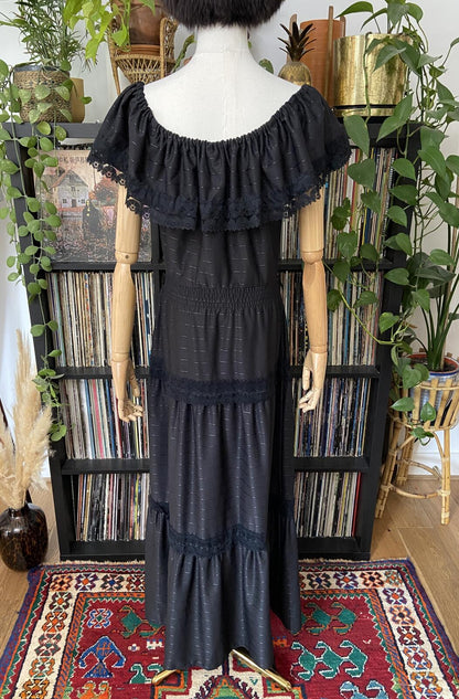 Vintage 1980s Black C&A Prairie Maxi Dress