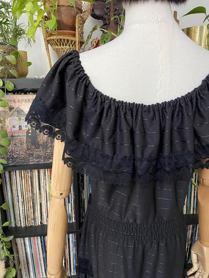 Vintage 1980s Black C&A Prairie Maxi Dress