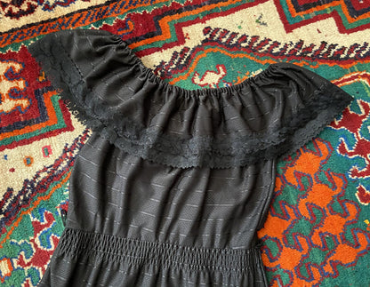 Vintage 1980s Black C&A Prairie Maxi Dress