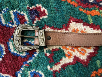Vintage Brown & Brass Skinny Western Belt
