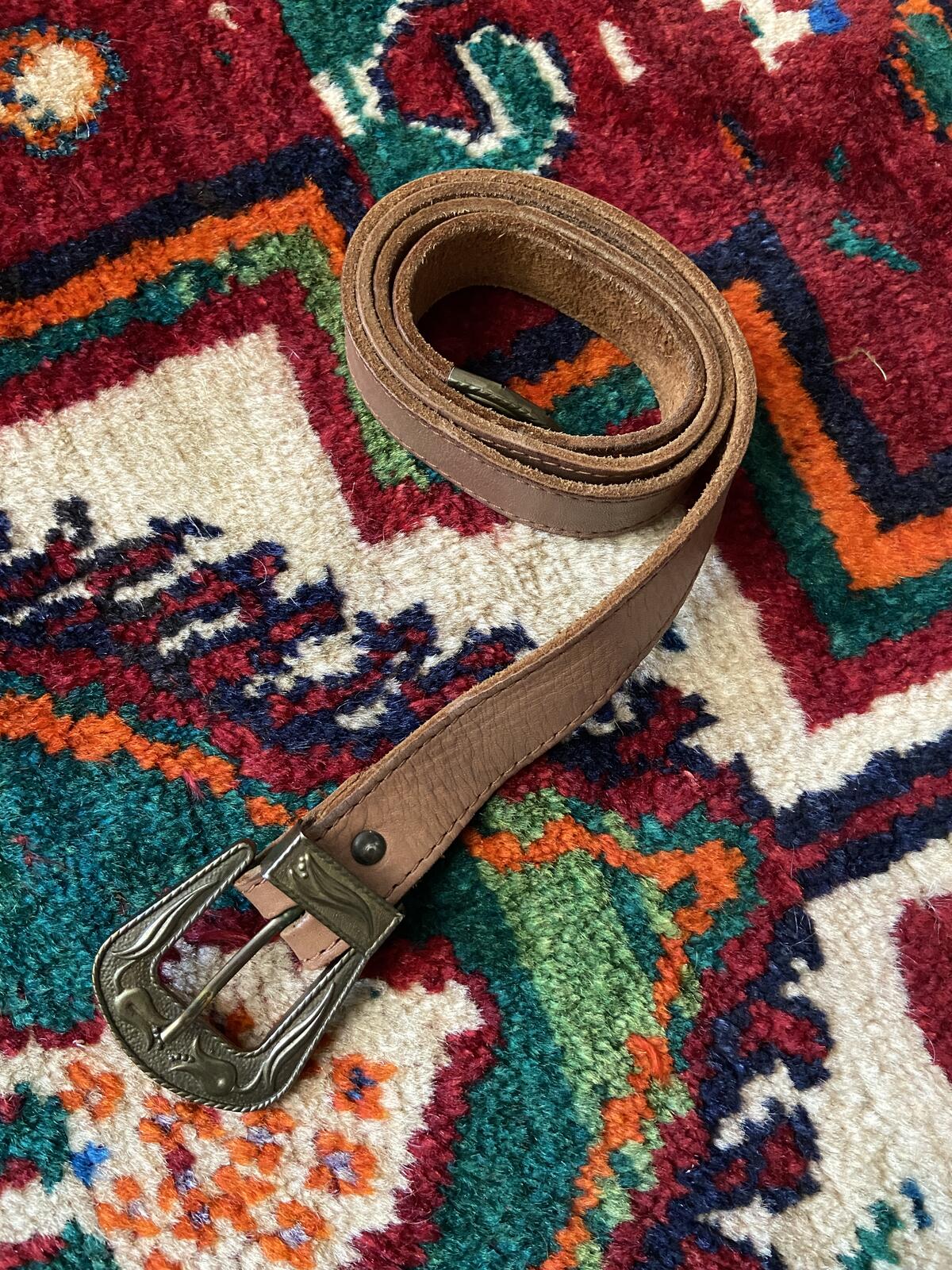 Vintage Brown & Brass Skinny Western Belt