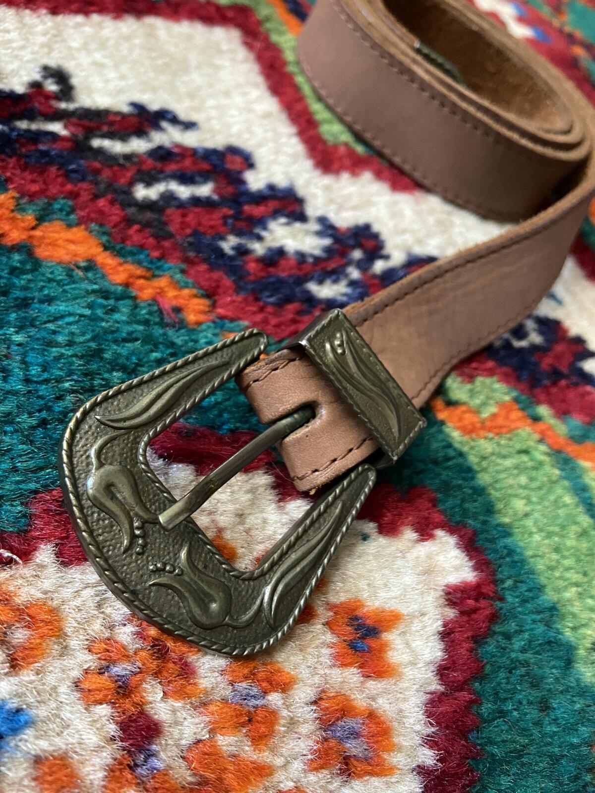 Vintage Brown & Brass Skinny Western Belt